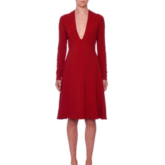 Stella McCartney Deep V Neck Long Sleeve Midi Dress in Red Romance size 44/US 12 - Picture 2 of 16
